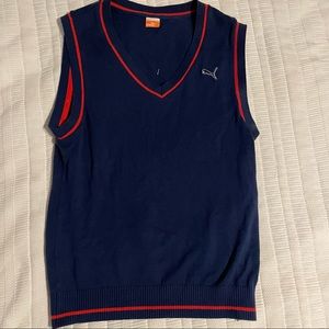 Puma blue and red sweater vest with v neck. Size Medium.